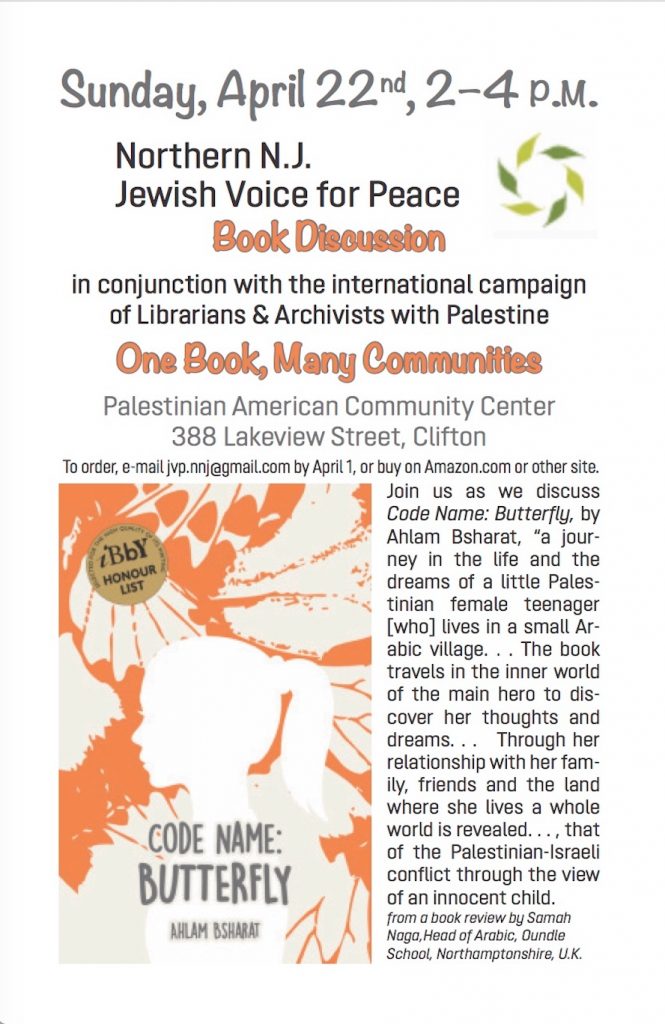 flyer, “Code Name: Butterfly” book discussion, April 2018